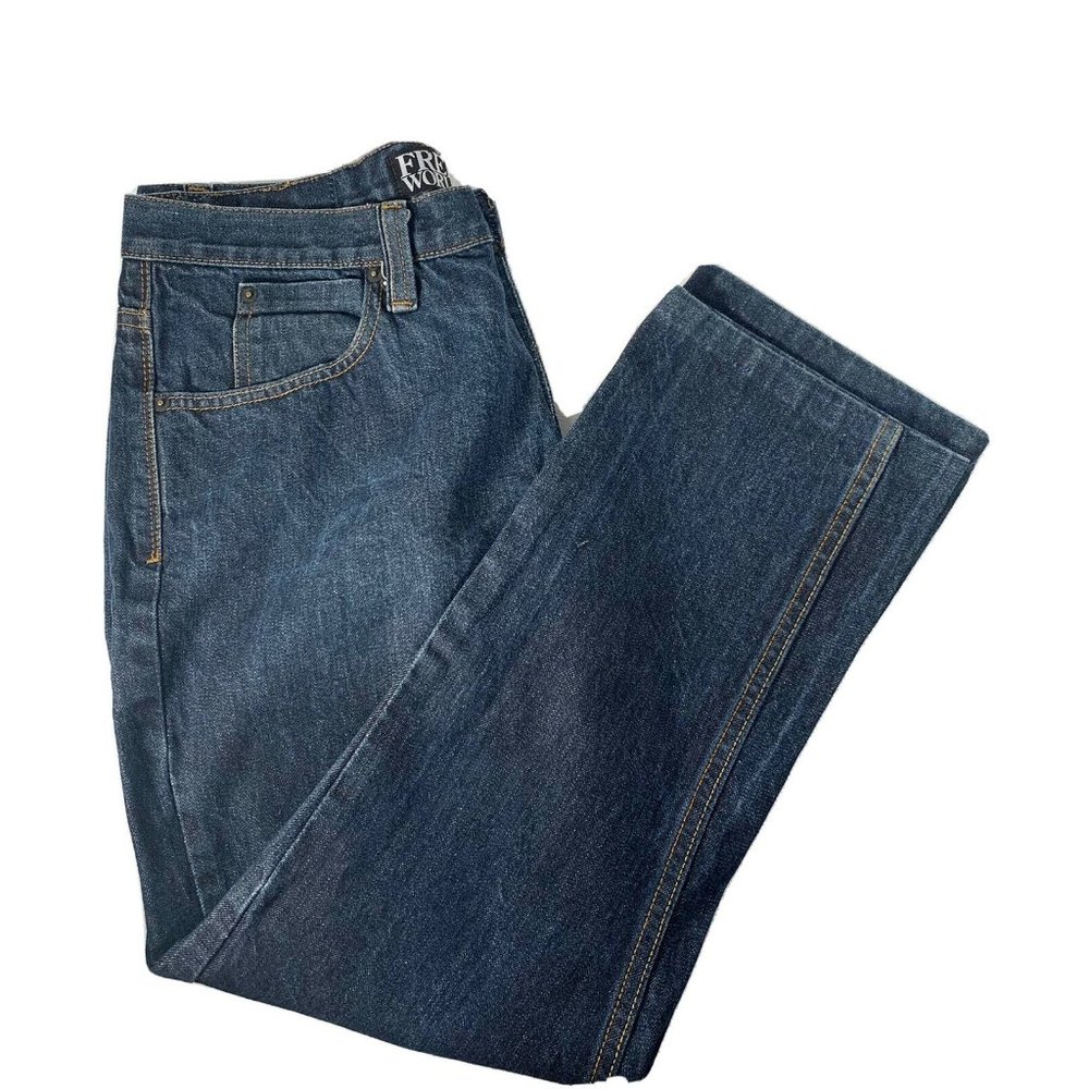 Free World Mens Messenger Straight Jeans Size 34 X 27 Denim Dark Wash Freeworld